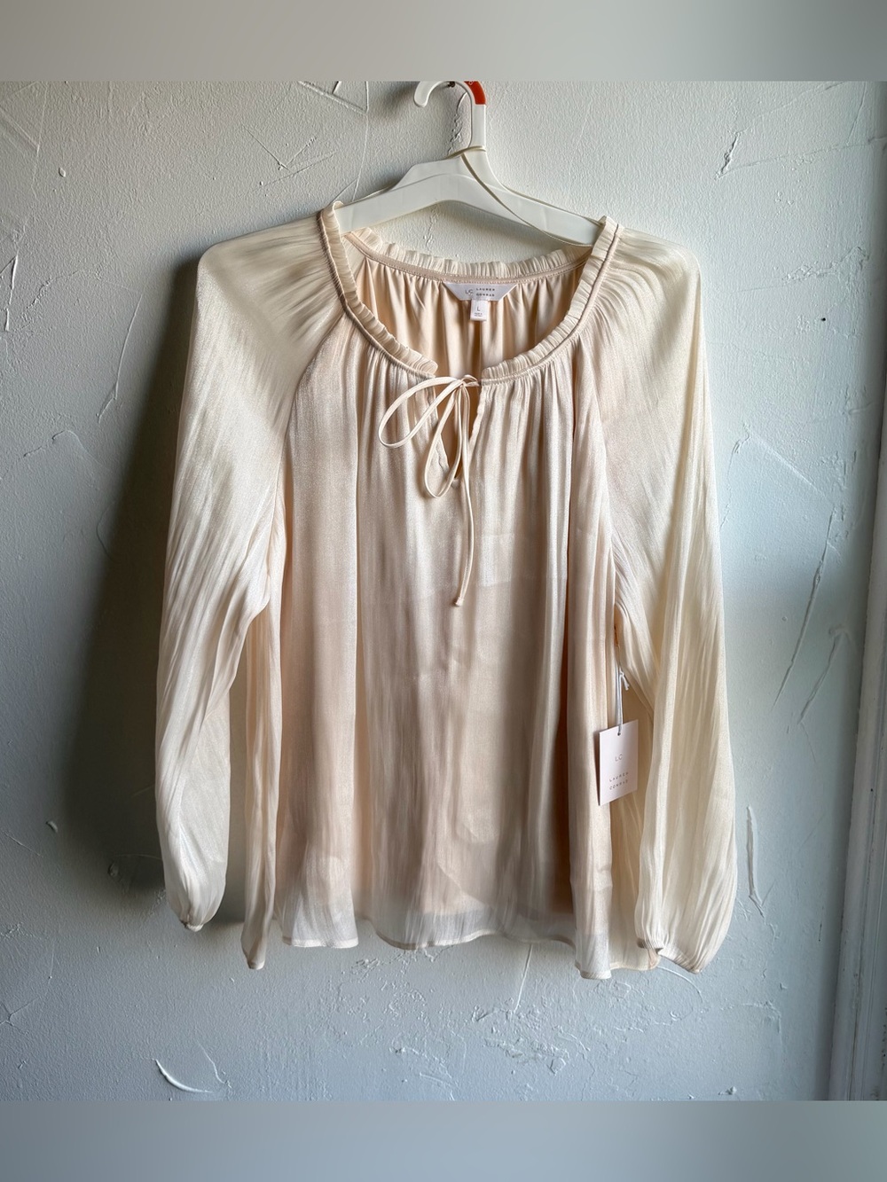 NWT LC Lauren Conrad Ivory Cream Sheen Shimmer Blouse Size L